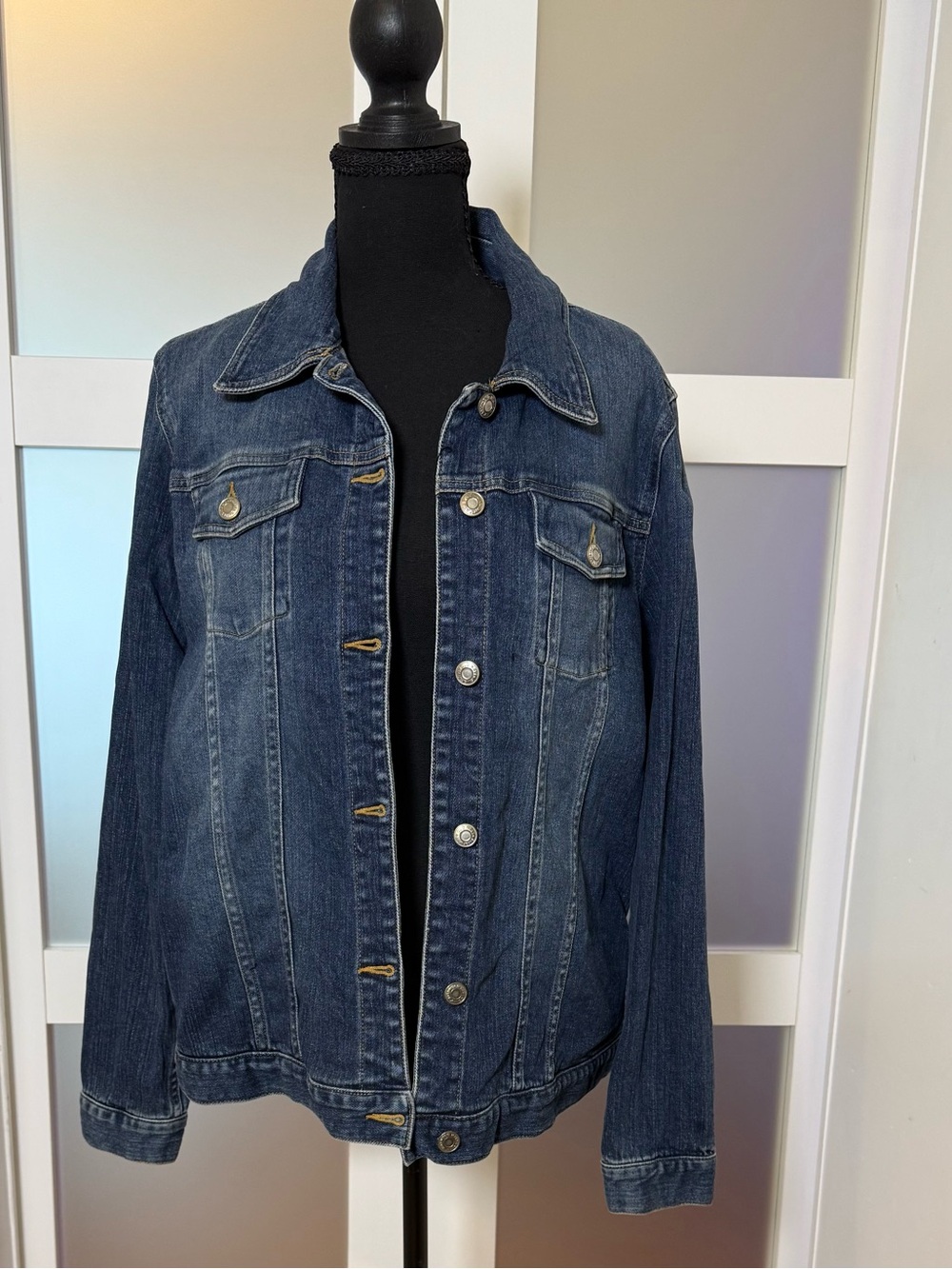 Vintage Old Navy Maternity Dark Blue Denim Jacket, Size Large.
